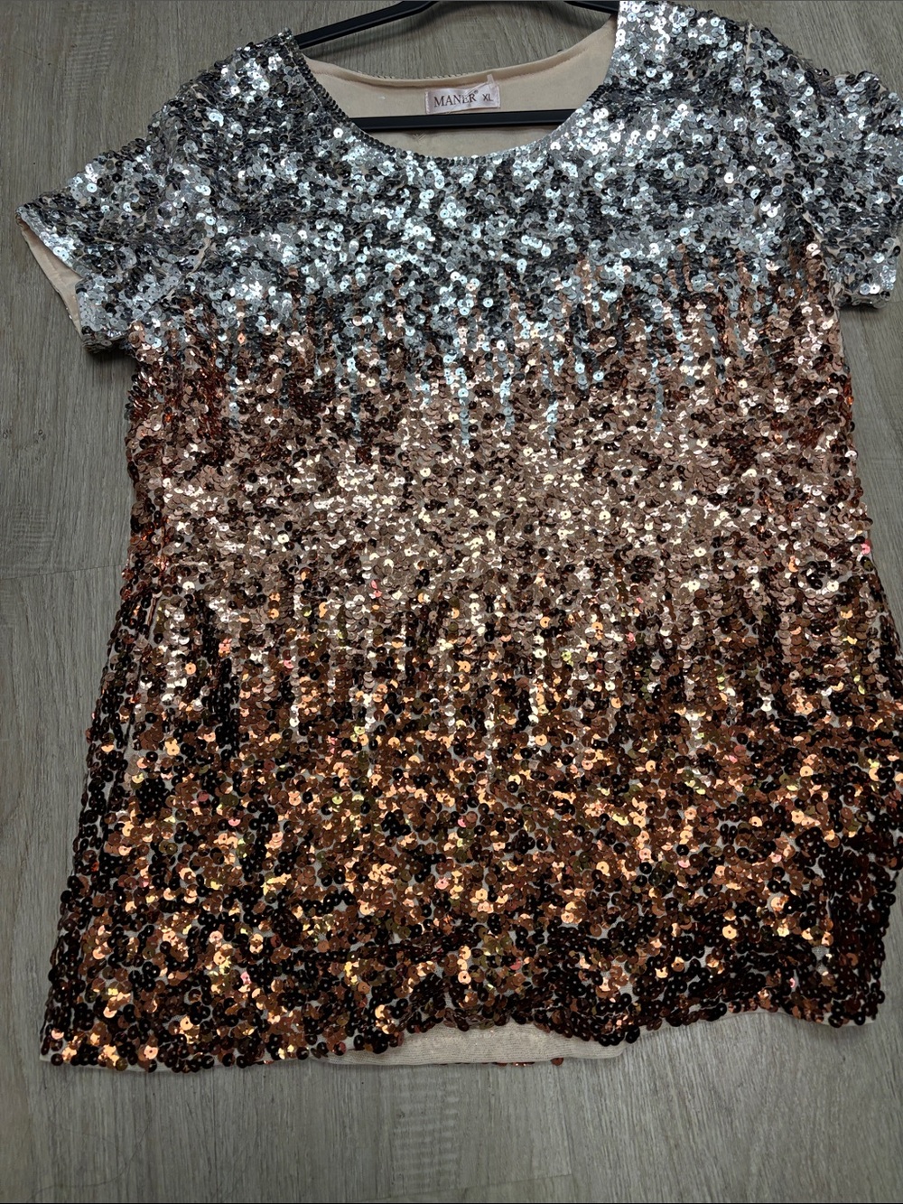 Sequin Ombre Tank Top - Rose Gold and Silver - P2P:20, Length;24